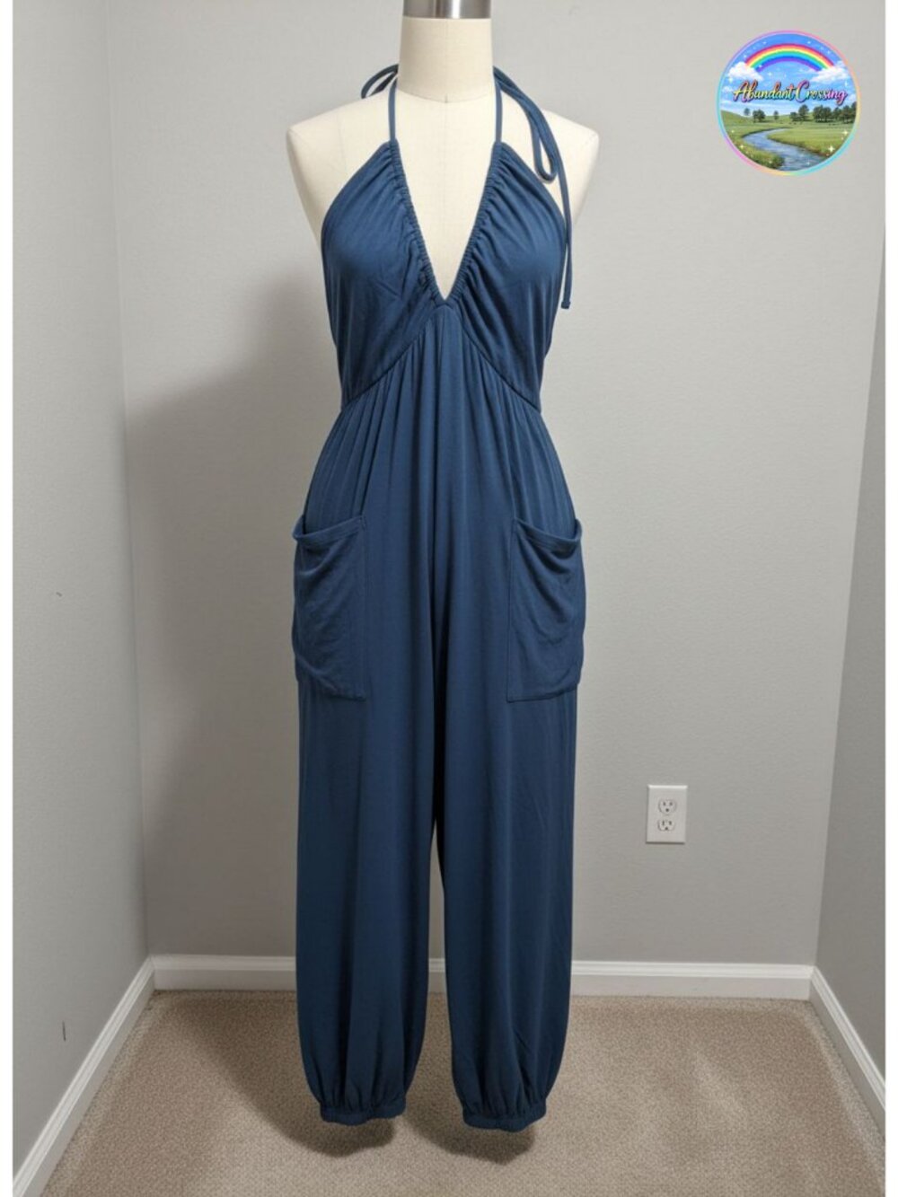 Halter Maxi Jumpsuit Sleeveless Adjustable Straps Resort Beach Vacation